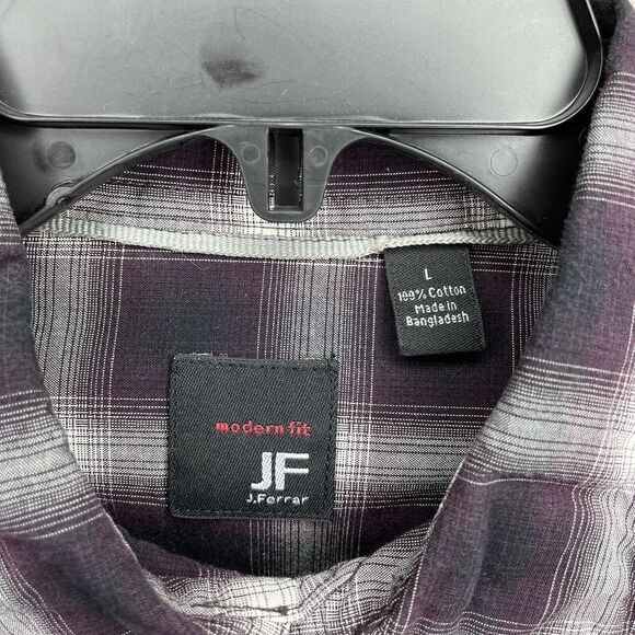 J.FERRAR Shirt Mens Large L Purple-Gray Plaid Long Sleeve Button-Up EUC Cotton - Picture 5 of 6